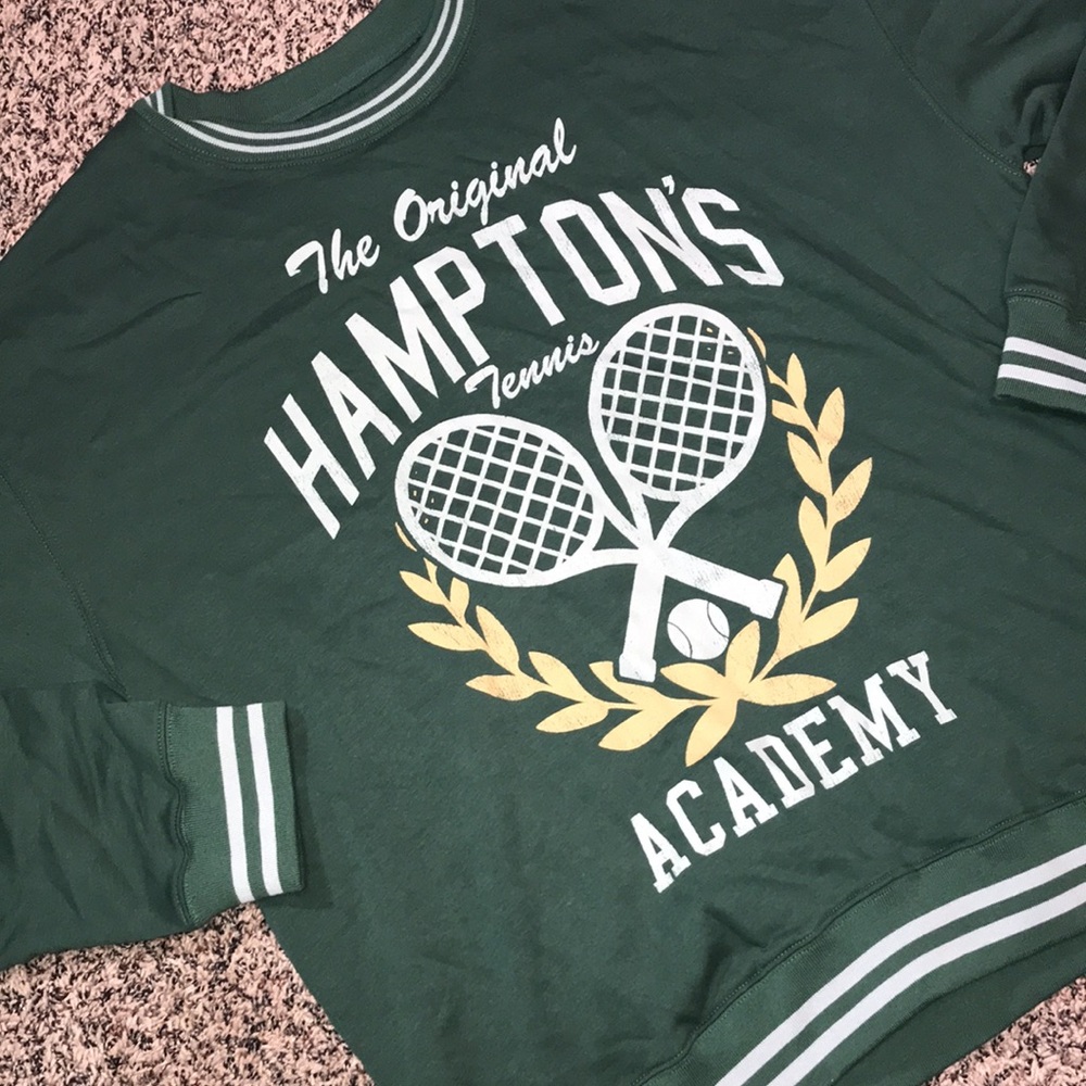 Green Hampton's Tennis Academy Graphic Woman’s Crew Neck Sweatshirt Sz XL NWOT - Picture 2 of 4